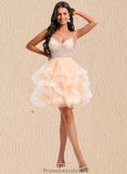 Pat Ball-Gown/Princess V-Neck Short Tulle Homecoming Dress With Beading Sequins STKP0025646