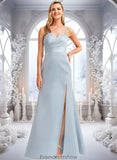 Liana A-line V-Neck Floor-Length Satin Bridesmaid Dress STKP0025724