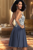 Ally A-line V-Neck Short/Mini Chiffon Homecoming Dress With Beading Sequins STKP0020564