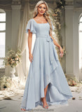 Helen A-line Square Asymmetrical Chiffon Bridesmaid Dress STKP0025796