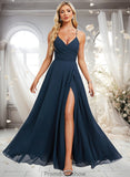 Undine A-line V-Neck Floor-Length Chiffon Prom Dresses With Pleated STKP0025830