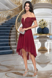 Alula A-line Off the Shoulder Asymmetrical Chiffon Homecoming Dress With Beading STKP0020582