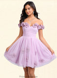 Hailee Ball-Gown/Princess Off the Shoulder Short Tulle Homecoming Dress With Pleated Flower STKP0025668