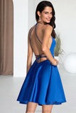 Natalie A-line Square Short/Mini Satin Homecoming Dress STKP0020567