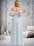 Selena A-line Cold Shoulder Floor-Length Chiffon Bridesmaid Dress With Ruffle STKP0025723