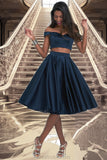 Cierra A-line Off the Shoulder Sweetheart Knee-Length Satin Homecoming Dress STKP0020593