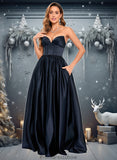 Dulce Ball-Gown/Princess V-Neck Floor-Length Satin Prom Dresses STKP0025840