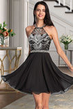 Gertie A-line Scoop Short/Mini Chiffon Homecoming Dress With Beading Sequins STKP0020559