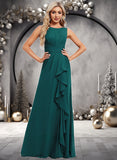 Imani A-line Scoop Floor-Length Chiffon Bridesmaid Dress With Ruffle STKP0025814