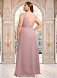 Taylor A-line V-Neck Floor-Length Chiffon Bridesmaid Dress STKP0025820