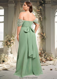 Destinee Trumpet/Mermaid Off the Shoulder V-Neck Floor-Length Chiffon Bridesmaid Dress STKP0025810