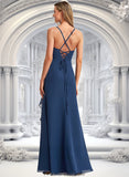 Guadalupe A-line Square Floor-Length Chiffon Bridesmaid Dress With Ruffle STKP0025732