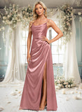 Marlene A-line Cowl Floor-Length Stretch Satin Prom Dresses STKP0025881