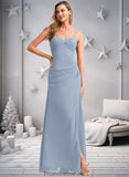 Susanna A-line V-Neck Floor-Length Chiffon Bridesmaid Dress STKP0025726