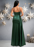 Kaylah A-line V-Neck Floor-Length Stretch Satin Bridesmaid Dress STKP0025745