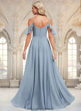 Gina A-line Cold Shoulder Floor-Length Chiffon Bridesmaid Dress With Ruffle STKP0025797