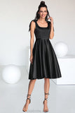 Andrea A-line Square Knee-Length Satin Homecoming Dress With Bow STKP0020556