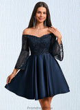 Hillary A-line Off the Shoulder Short Satin Homecoming Dress With Sequins STKP0025651