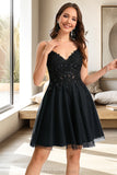 Danica A-line V-Neck Short/Mini Tulle Homecoming Dress With Sequins STKP0020462