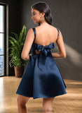 Heather A-line Straight Short Satin Homecoming Dress With Bow STKP0025639