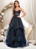 Melinda Ball-Gown/Princess V-Neck Floor-Length Tulle Prom Dresses STKP0025863