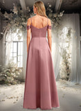 Abbigail A-line Cold Shoulder Floor-Length Satin Bridesmaid Dress STKP0025750