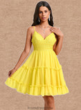 Gloria A-line V-Neck Short Chiffon Homecoming Dress With Ruffle Sequins STKP0025700