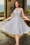 Sal A-line Scoop Knee-Length Chiffon Lace Homecoming Dress With Sequins STKP0020571