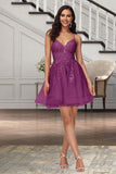 Savannah A-line V-Neck Short/Mini Lace Tulle Homecoming Dress With Sequins STKP0020500