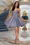 Mackenzie A-line V-Neck Short/Mini Satin Homecoming Dress STKP0020492