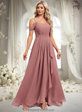 Joan A-line Cold Shoulder Asymmetrical Chiffon Bridesmaid Dress STKP0025823