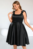 Andrea A-line Square Knee-Length Satin Homecoming Dress With Bow STKP0020556