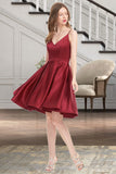 Serenity A-line V-Neck Short/Mini Satin Homecoming Dress STKP0020542