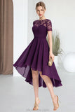 Carly A-line Scoop Asymmetrical Chiffon Lace Homecoming Dress STKP0020587