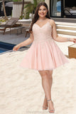 Salma A-line V-Neck Short/Mini Tulle Homecoming Dress With Beading STKP0020538