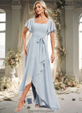 Helen A-line Square Asymmetrical Chiffon Bridesmaid Dress STKP0025796