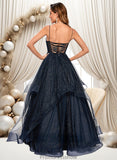 Melinda Ball-Gown/Princess V-Neck Floor-Length Tulle Prom Dresses STKP0025863