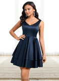 Susan A-line V-Neck Short Satin Homecoming Dress STKP0025691