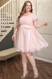 Piper A-line Square Short/Mini Chiffon Satin Homecoming Dress With Beading Bow Ruffle STKP0020597