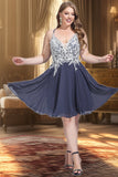 Ally A-line V-Neck Short/Mini Chiffon Homecoming Dress With Beading Sequins STKP0020564