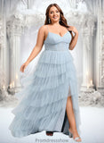 Abril Ball-Gown/Princess V-Neck Sweep Train Tulle Prom Dresses STKP0025833