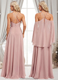 Melissa A-line Halter Floor-Length Chiffon Bridesmaid Dress STKP0025821