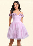 Hailee Ball-Gown/Princess Off the Shoulder Short Tulle Homecoming Dress With Pleated Flower STKP0025668