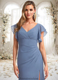 Rowan A-line V-Neck Floor-Length Chiffon Bridesmaid Dress With Ruffle STKP0025729