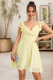 Michaelia A-line V-Neck Short/Mini Chiffon Homecoming Dress With Ruffle STKP0020474