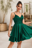 Jillian A-line V-Neck Short/Mini Silky Satin Homecoming Dress STKP0020463