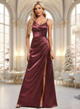 Alani A-line Asymmetrical Floor-Length Stretch Satin Bridesmaid Dress STKP0025828