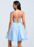 Miley Ball-Gown/Princess Sweetheart Short Lace Tulle Homecoming Dress With Ruffle STKP0025707