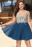 Natalee A-line V-Neck Short/Mini Chiffon Lace Homecoming Dress With Beading STKP0020572