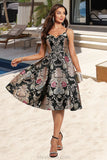 Maya A-line V-Neck Knee-Length Lace Satin Homecoming Dress With Flower STKP0020521